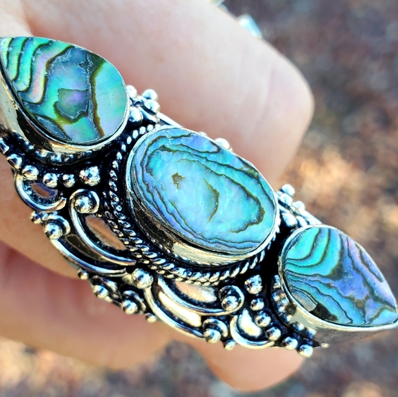 New Amazing Abalone Shell 925 Silver Statement Ring. - Picture 3 of 16
